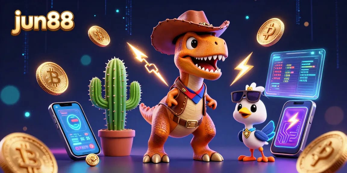 Experience thrilling gaming moments at jun88 with vibrant animated characters and cryptocurrency elements