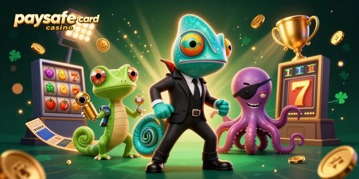 Erleben Sie packendes Gameplay in einem Paysafe-Karten-Casino mit bunten Charakteren und lebhaften Spielelementen.