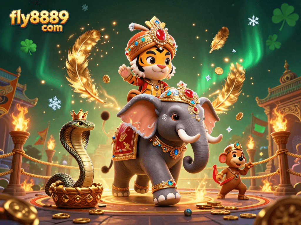 Experience thrilling gameplay at fly8889 com with the vibrant 3D casino scene featuring a maharaja tiger.