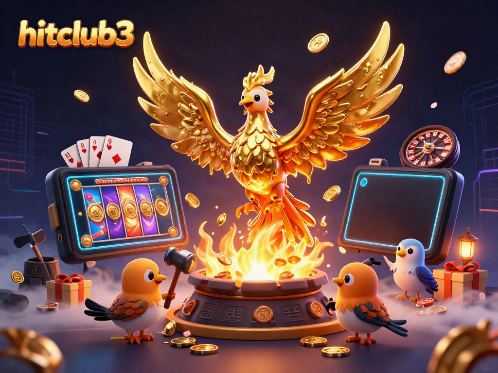 Hitclub3's immersive casino experience visualized with epic golden phoenix and engaging game elements