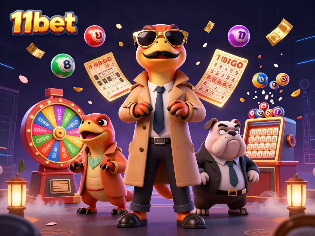 Experience the vibrant action at 11bet with raptors in disguise, lottery fun, and casino excitement in a lively scene.