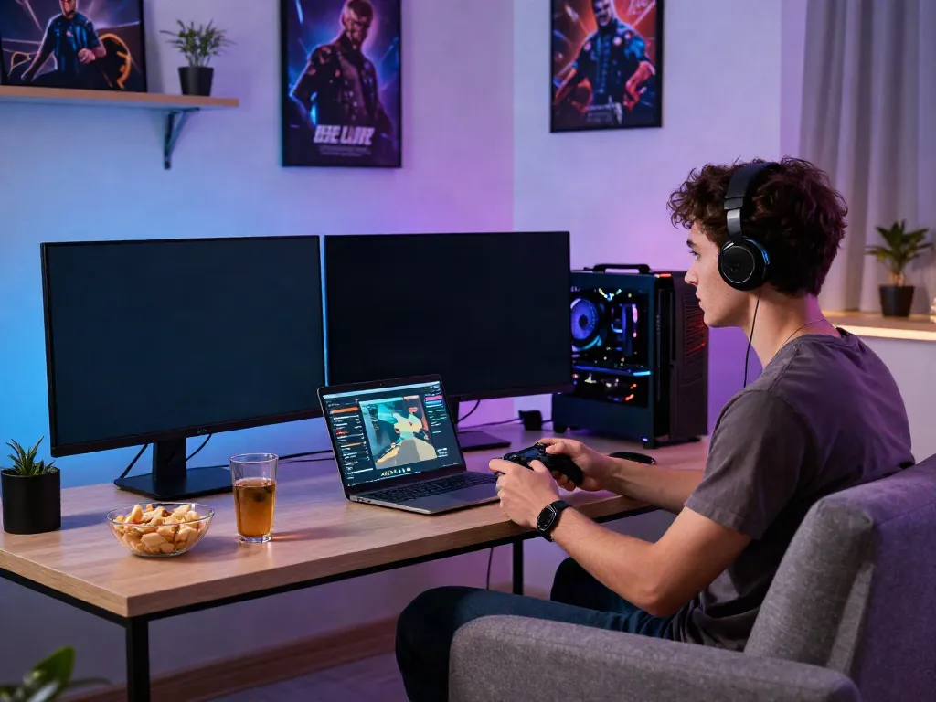 Engaged player enjoying hitclub game in a stylish living room.