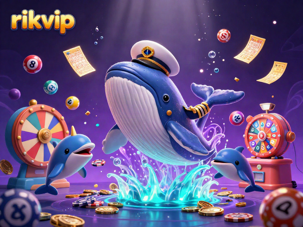 Engage in thrilling gameplay with rikvip, illustrated with a giant whale in a sea of coins