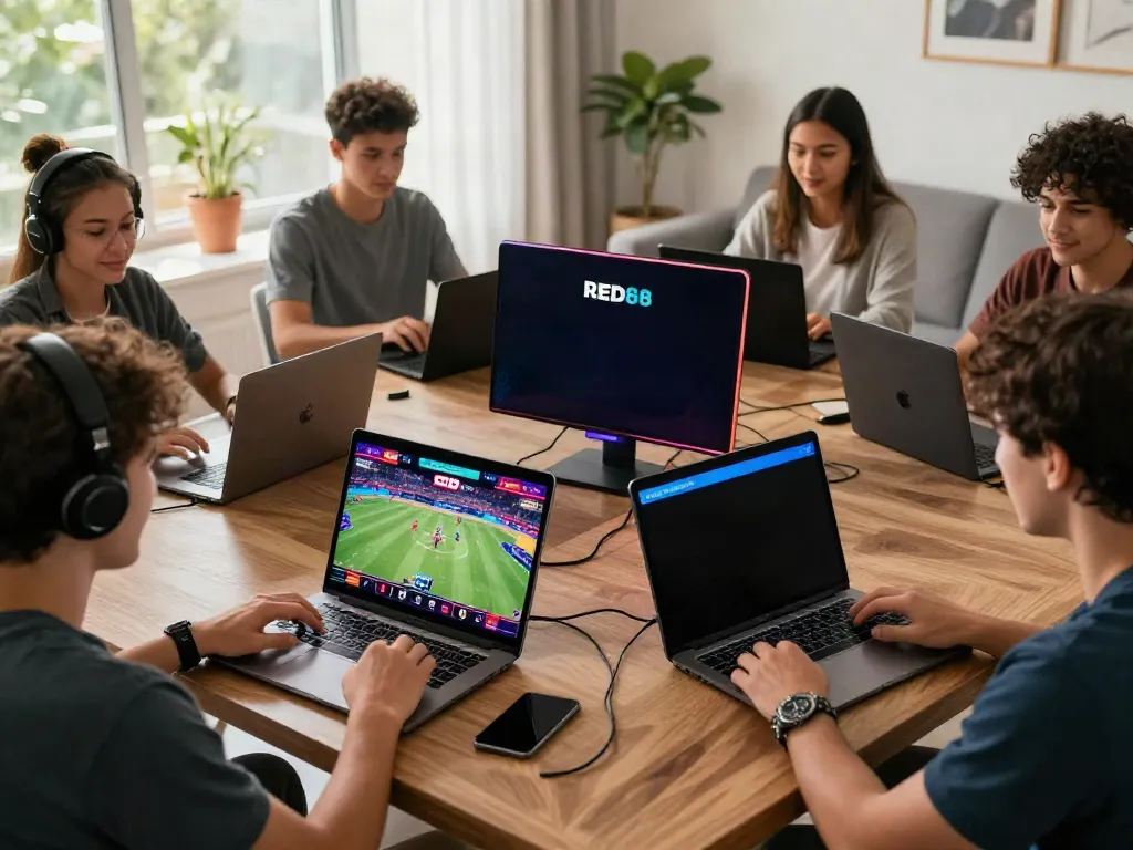 Exciting online gaming experience with players engaging on https://red88.limited/ in a vibrant home setting.