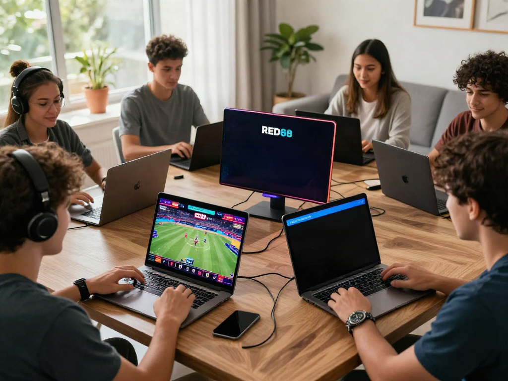 Exciting online gaming experience with players engaging on https://red88.limited/ in a vibrant home setting.