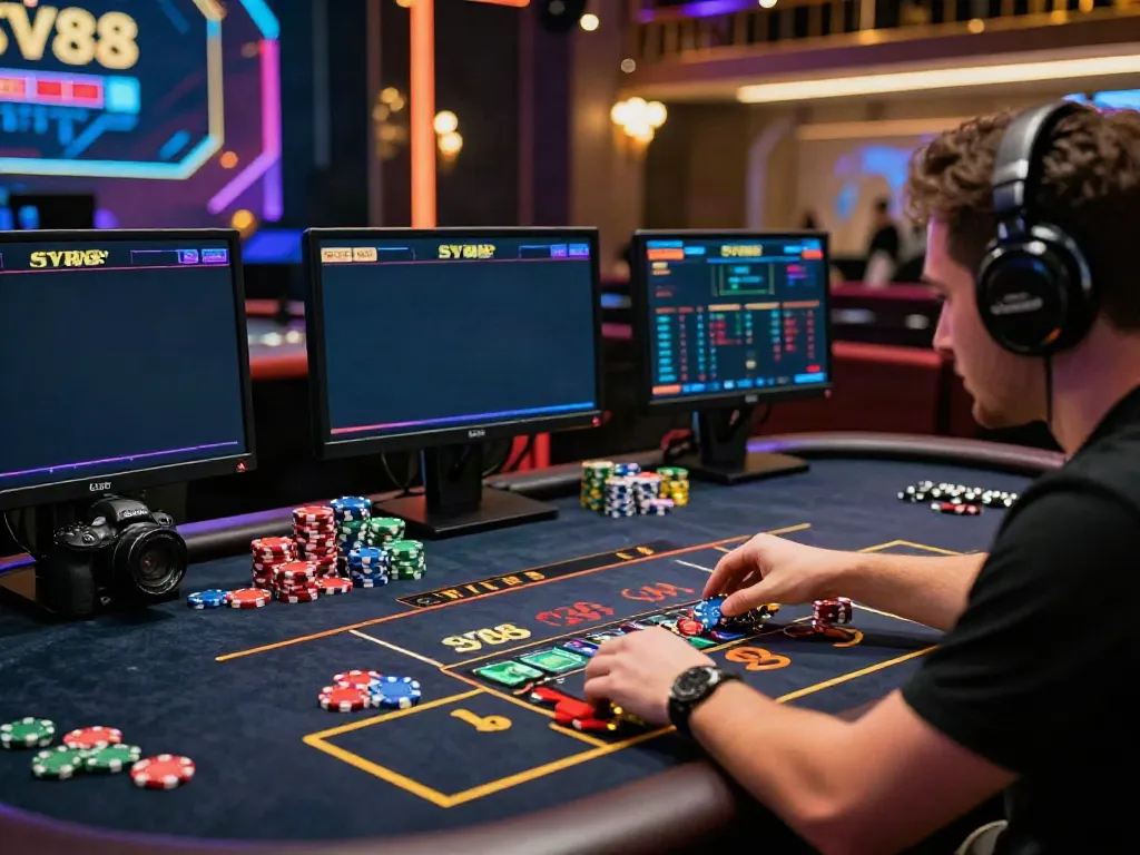 Player enjoying live casino games at https://playsv88.net/ with immersive visuals and lively atmosphere.