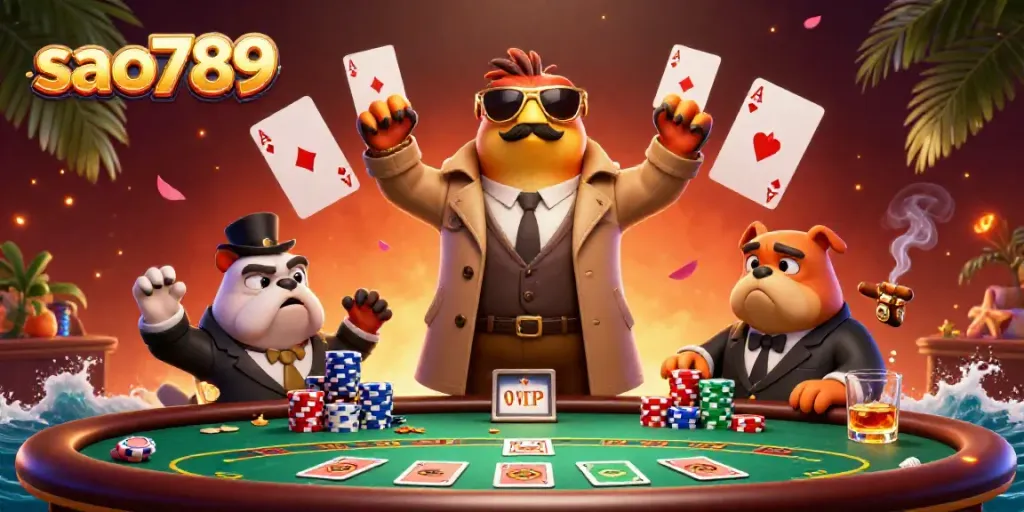 Experience the thrill at sao789 with playful 3D raptors entering a VIP casino lounge.