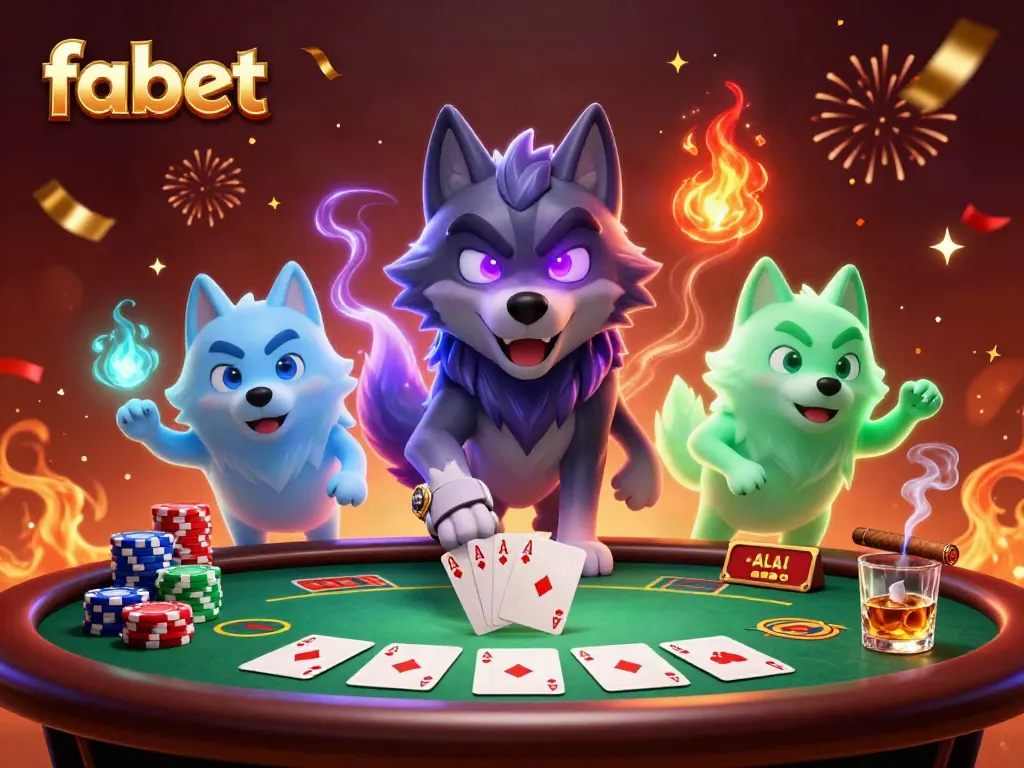 Engage with fabet's thrilling casino experience surrounded by ghostly wolves and poker elements.