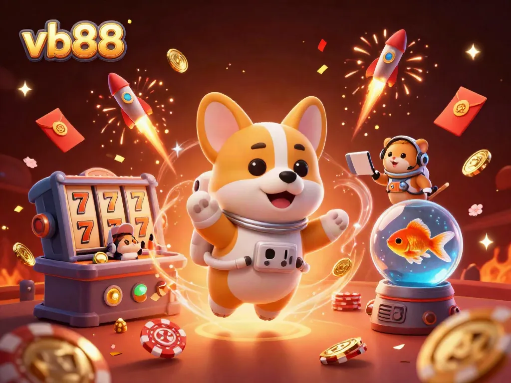 Experience thrilling gaming with vb88 through a dynamic illustration of floating casino fun.