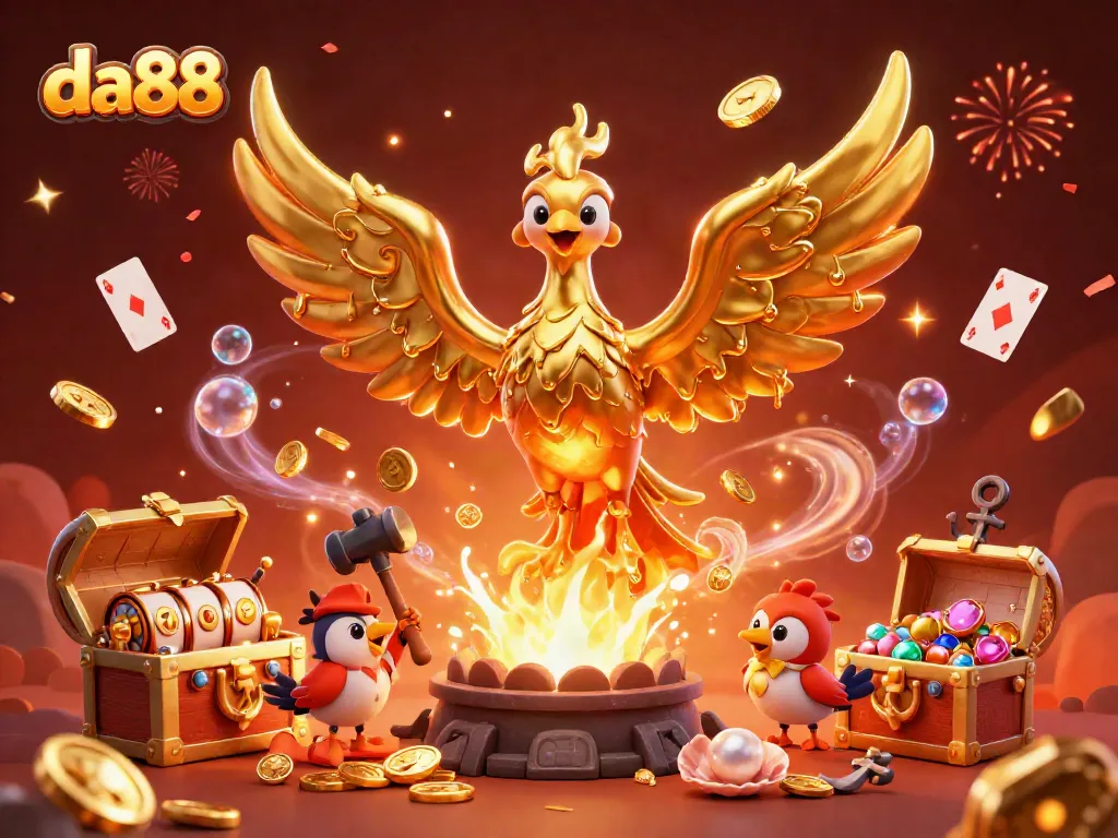 Experience the thrilling excitement of da88 with a golden phoenix and dynamic casino elements.