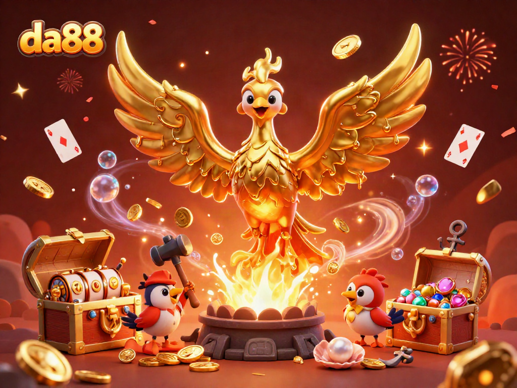 Experience the thrilling excitement of da88 with a golden phoenix and dynamic casino elements.