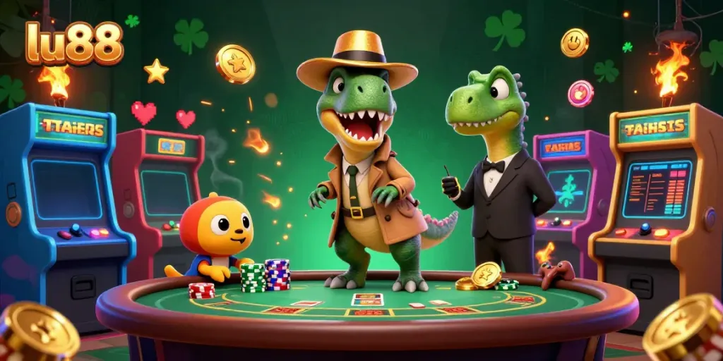 lu88 engages players with a dynamic blackjack table scene featuring a velociraptor card counter.