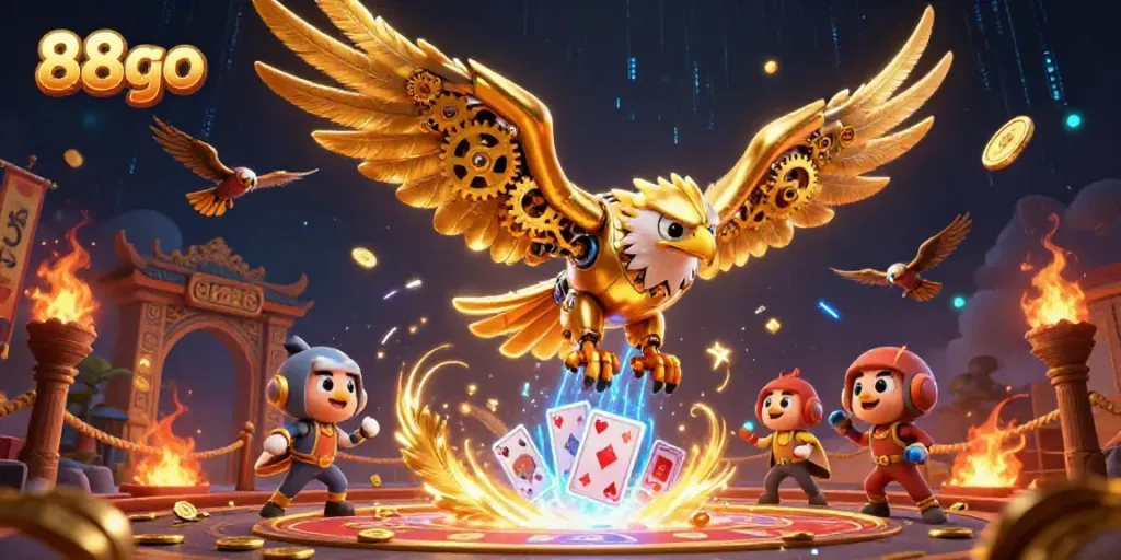 Unleash winning strategies with 88go's vibrant online casino experience showcasing a golden eagle.