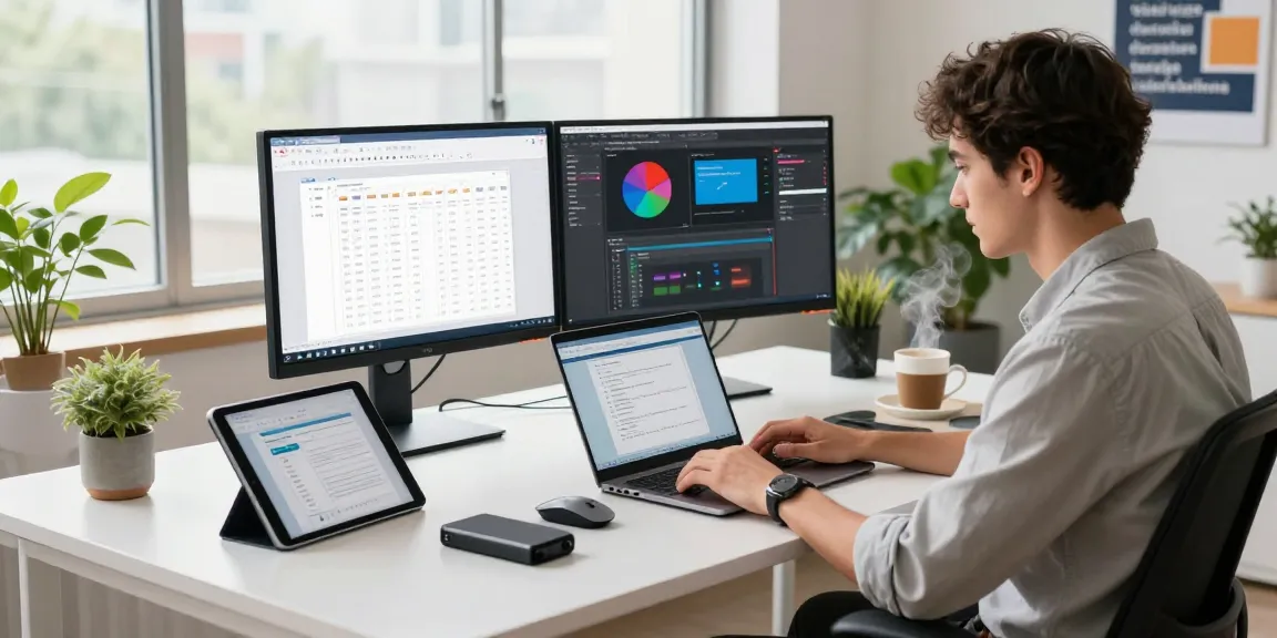 WPS Download in a vibrant digital workspace with a professional using advanced office software, showcasing productivity and modern design.