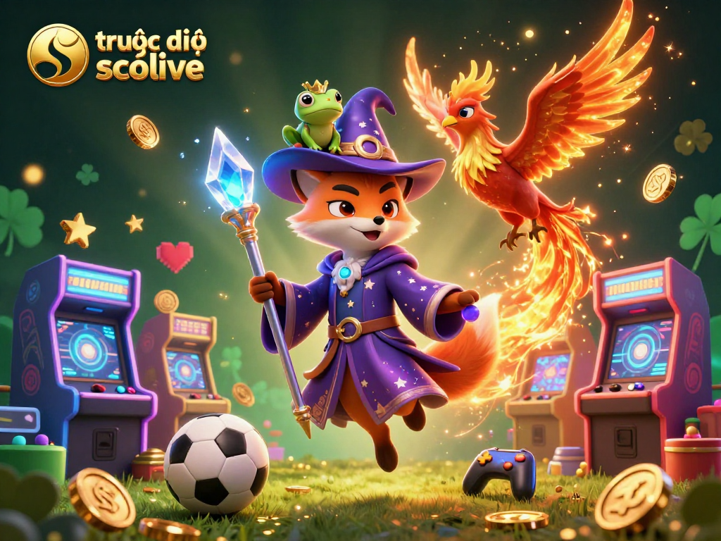 Bet on trực tiếp bóng đá socolive with dynamic wizard, phoenix, and vibrant sports elements illustrated