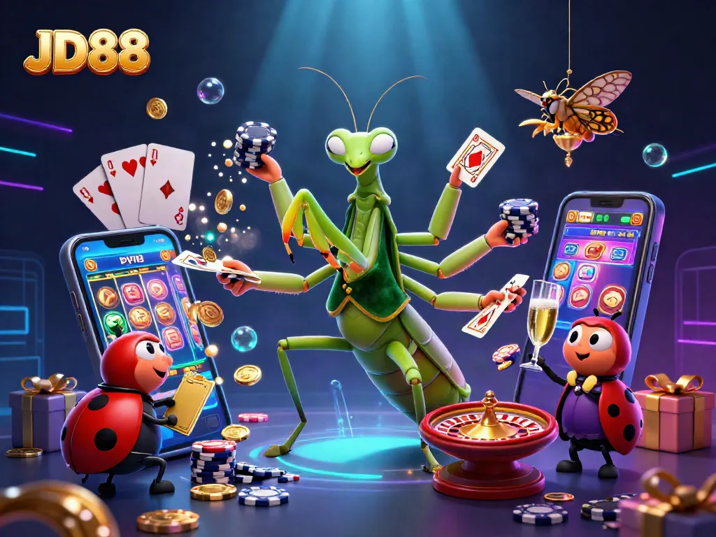 Engage with JD88's thrilling gaming experience featuring vibrant casino elements and characters.
